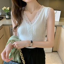 Lace camisole inner match womens summer 2021 new all-match outer wear v-neck western style sleeveless short t-shirt bottoming shirt