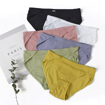 Mi Erjia threaded cotton low-waisted briefs comfortable sweat-absorbing breathable retro waist-raising panties