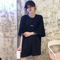 Summer 2020 Korean large size womens clothing Port Wind T-shirt loose middle and long section Harajuku wind short-sleeved female student top