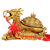 Gathering Fortune Pavilion Chinese Fine Carving Bronze Dragon Turtle Ornament Cover Dragon Turtle Craft Mother and Child Dragon Turtle Shop Home Ornament