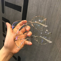 Retro simple ultra-light metal round frame flat mirror female thin frame Joker Net red art with myopia mirror frame men