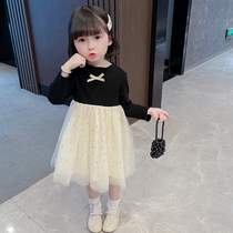 Girl Spring Autumn Clothes Dress Dress 2022 New Korean Version One Year Old Woman Baby Foreign Air Dress Child Princess Skirt Tide