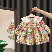 Childrens clothing girl princess skirt foreign girl baby skirt baby Autumn Flower little girl long sleeve childrens dress