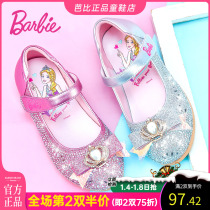 Barbie childrens shoes girls princess shoes leather shoes 2021 Spring and Autumn new soft bottom girls crystal shoes childrens high heels summer