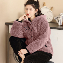 IF-KANN coral velvet pyjamas for women in winter thickened triple layer of cotton can be worn outside the flannel loungewear set