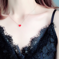 Small red heart necklace double-sided peach heart pendant clavicle chain Korean version of simple ins cold wind forest girl love chain