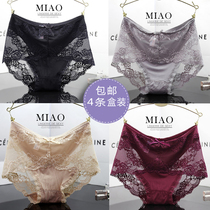 Sexy Lace Briefs Lady Mid Waist Transparent Pure Cotton Crotch High Waist Lady No Marks Big Code Fat Mm Triangle Pants Closeout