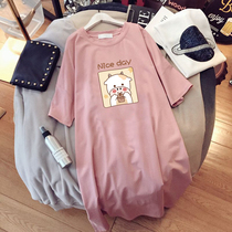 Maternity T-shirt skirt 2021 summer fashion item tide mom cotton medium-long loose maternity dress short-sleeved dress