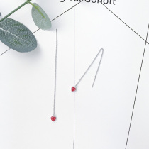 925 sterling silver red love heart shaped ear wire Korea fresh and sweet literary peach heart earrings female student gift