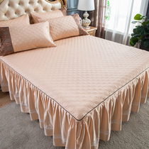Pure cotton solid color 60 long velvet cotton cotton padded lace edge bed skirt single piece thickened skirt bedspread sheets non-slip