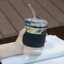 Glass with straw Summer drinking cup Cold drink milk tea Office coffee cup Net red ins wind double drink cup