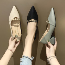 High heels girl thick heel 2020 autumn new wild pointed French fairy small fresh medium heel two single shoes