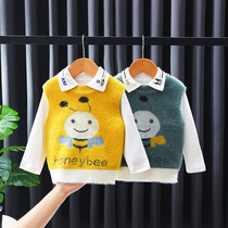 Little boy knitted vest autumn and winter base shirt round neck pullover 2021 new children Girl wool vest tide