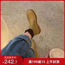 Buer Orange Joker Stretch Short Boots Women's Middle Boots Spring and Autumn Single Boots Round Head Thick Bottom Thin Boots Suede Socks Boots