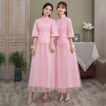 Chinese style bridesmaid dress summer wedding bridesmaid troupe dress satin small man mid-length sisters costume show women