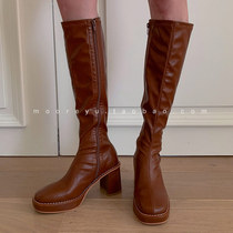 South Korea East Gate Knight Rider Boots Woman Autumn winter coarse heel waterproof bench Boots Side Zipper however knee-thin skinny boots