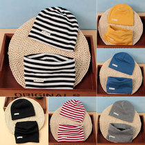 Baby cotton hat bib set Spring and autumn baby 036-12 months winter solid color knitted two-piece set