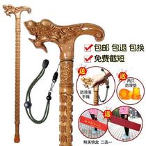 Date wood solid wood crutch root carving cane whole material hand engraving original ecological peach wood old man turning stick