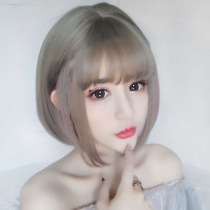 Wig female short hair bobo pear flower head repair round face short curly hair handsome hairstyle net red granny gray wig set Korean style