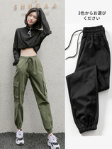 2021 summer new high waist tie foot overalls women thin thin Korean version loose bf trend straight casual pants