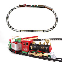Childrens Christmas gift lights will smoke simulation sound classical steam train rail car model toy puzzle