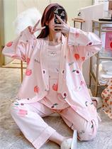 Yuezi clothing summer postpartum spring and autumn cotton pregnant women breastfeeding pajamas three sets 7 feeding 8 summer thin 5 Months 6