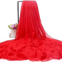 Red chiffon silk scarf solid color long Joker gauze summer beach towel shawl annual scarf