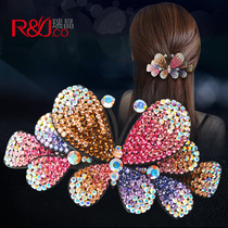 Rhinestone hairclip Korean headdress elegant flower hair spring clip hair accessories female mother hairpin top clip floral headdress jewelry