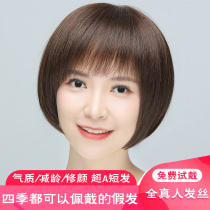 Wavehead wig lady real hair short hair 2022 new mother full headband elderly wig