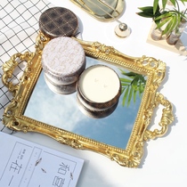 Retro European tray gold mirror tray cosmetics storage tray jewelry tray ornaments aromatherapy candle tray