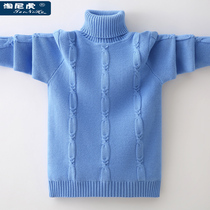 2021 autumn and winter boys sweater cotton high collar bottoming childrens clothing plus velvet padded foreign-made knitted pullover