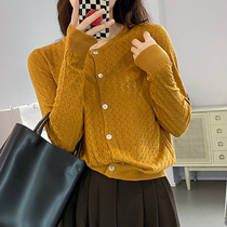 Spring and autumn round neck single-breasted long sleeve soft glutinous tenderness blouse shirt coat womens thin hollow sweater cardigan top