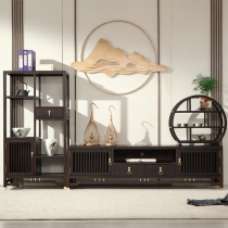New Chinese style solid wood TV cabinet living room Zen floor cabinet audio-visual cabinet modern minimalist combination cabinet low cabinet furniture customization