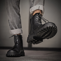 Martin boots mens wild high-top shoes 2021 Winter plus velvet leather boots waterproof leather leather English fashion shoes