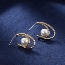 Boke three-dimensional pearl round earrings for women Korean wild simple earrings Personality fashion circle earrings earrings for women