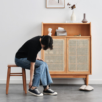 Nordic home door rattan solid wood door shoe cabinet small apartment Japanese simple modern large capacity storage porch