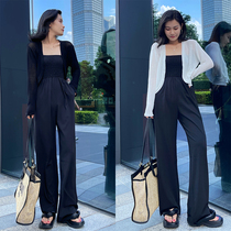 Chest jumpsuit womens 2021 new summer thin high waist loose sagging feeling black casual wide leg pants