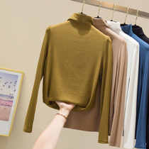 Half-height collar bottom shirt woman 2020 autumn winter workout long sleeve inner lap thread knit cotton 100 lap black t-shirt blouse