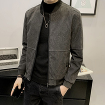 Fugui bird spring new leather jacket jacket men Korean fashion handsome suede slim high-end casual mens clothing