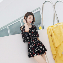 Swimsuit female conservative thin belly cover small chest gathered swimsuit one-piece skirt Korean student plus size hot spring bathing suit