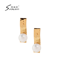 sumni Samini 18K gold gold 925 silver earrings female simple personality foreign style niche design sense curved surface earrings