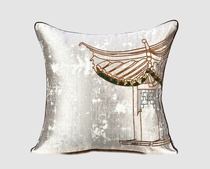 Modern new Chinese style model room sofa back package silver gray texture coffee thread embroidered gazebo handmade beaded pillow