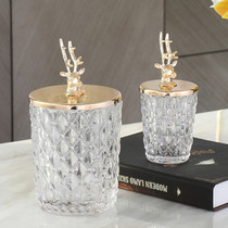 Nordic Light Extravagant Glass Storage Pot European Style Creative Deer Head Candy Jar Home Toothpick Box Cotton Sign Jar Decoration Furnishing