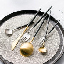 Spoon tableware set knife and fork black gold stainless steel Annie High-end Hotel Portuguese Western Dining 304 stainless steel drainage