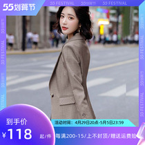 Casual Plaid Suit Jacket Woman Spring Autumn Korean version Little Subsuit Body Temperament Lady Net Red Short blouses