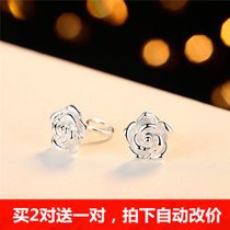 Sterling silver earrings women hypoallergenic S99 foot silver stud earrings Korean temperament hook rose flower earrings gift