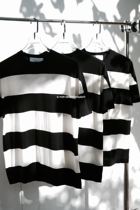 G FOR INNERTHOUGHT ITALIAN WOOL SILK KNITTED BLACK AND WHITE STRIPED SHORT-SLEEVED T-SHIRT MEN
