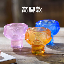 Ancient glass lotus bowl candlestick Glass candlestick can be used as Zhai bowl candlestick ghee lamp holder Glass lamp holder