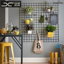 Little female art dormitory grid frame iron square room black adhesive hook storage shelf wall rack