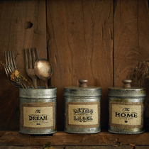 ins wind retro-made old European-style linen iron storage tank Round barrel with lid Whole grain storage tank props